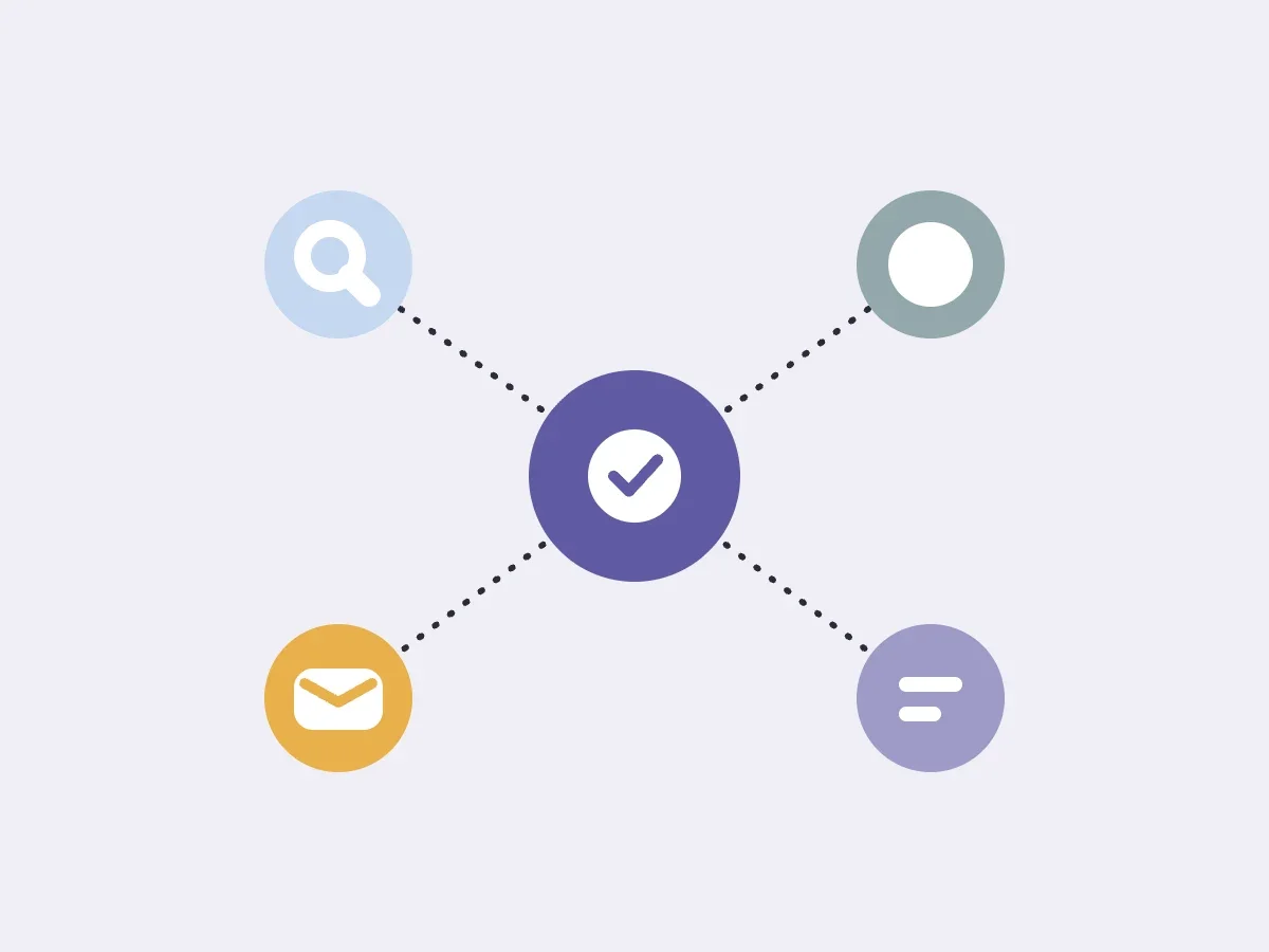 Illustration af SEO, video, e-mail og data koblet sammen