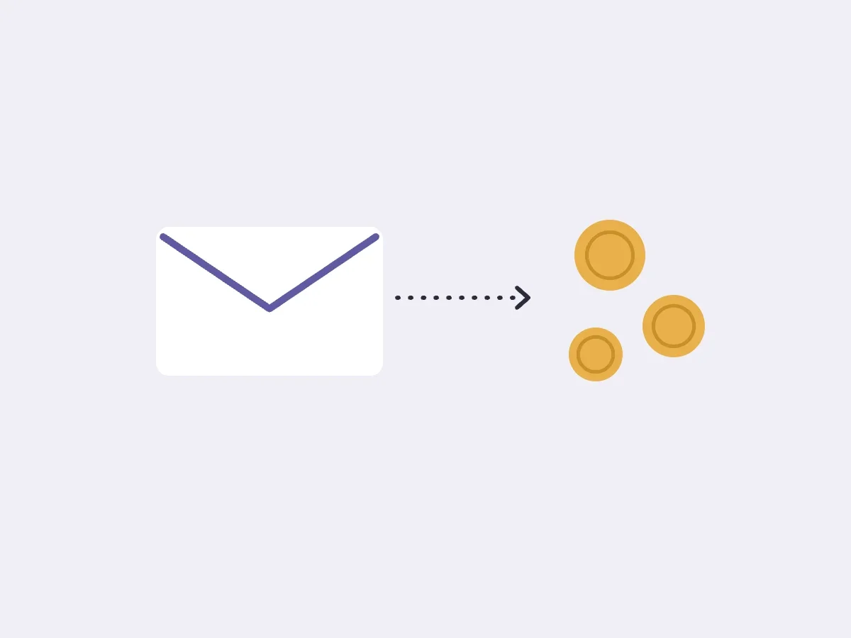 Illustration af en e-mail, der bliver til mønter