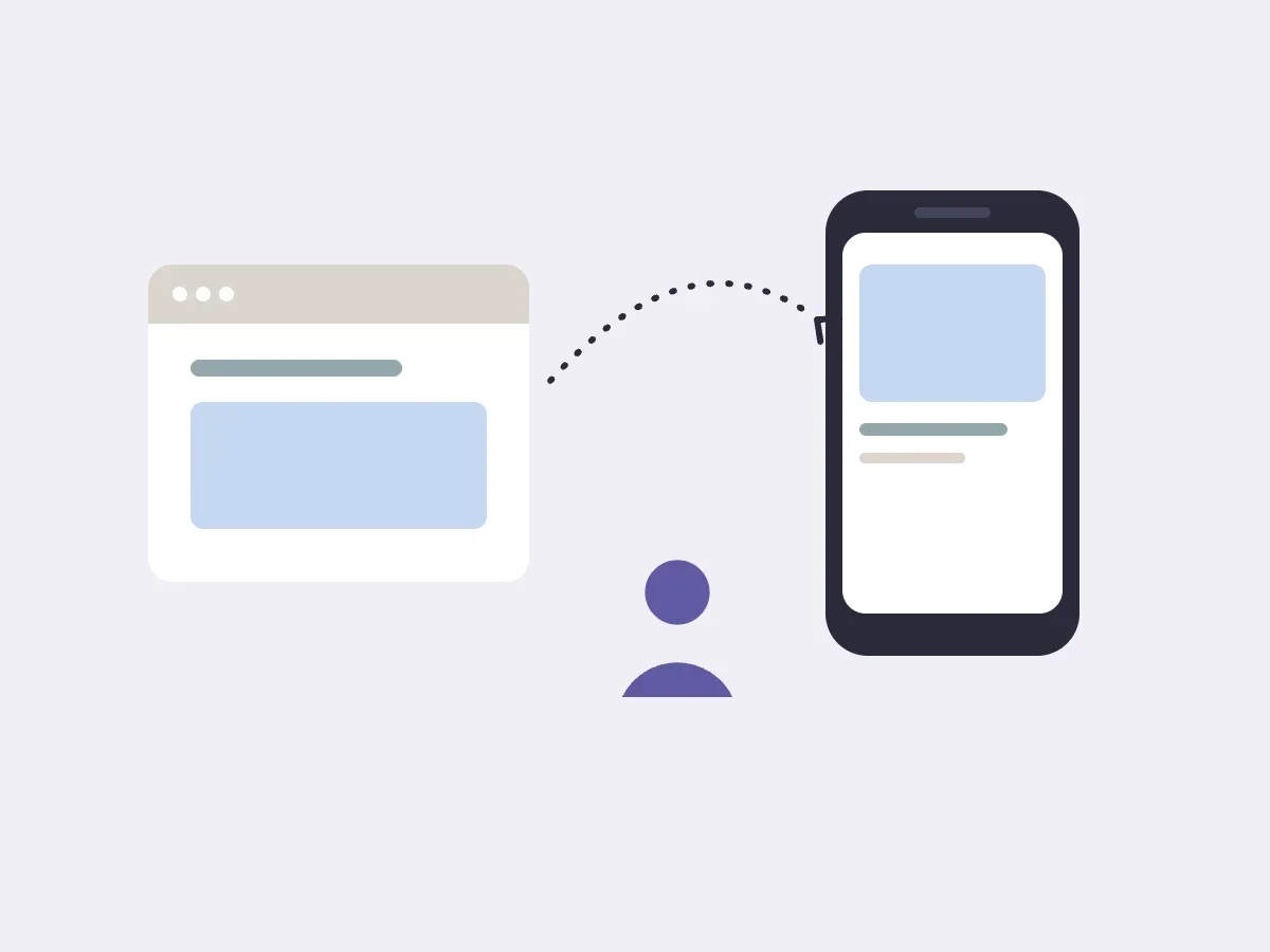 Illustration af en besøgende, der møder annoncen igen på mobilen