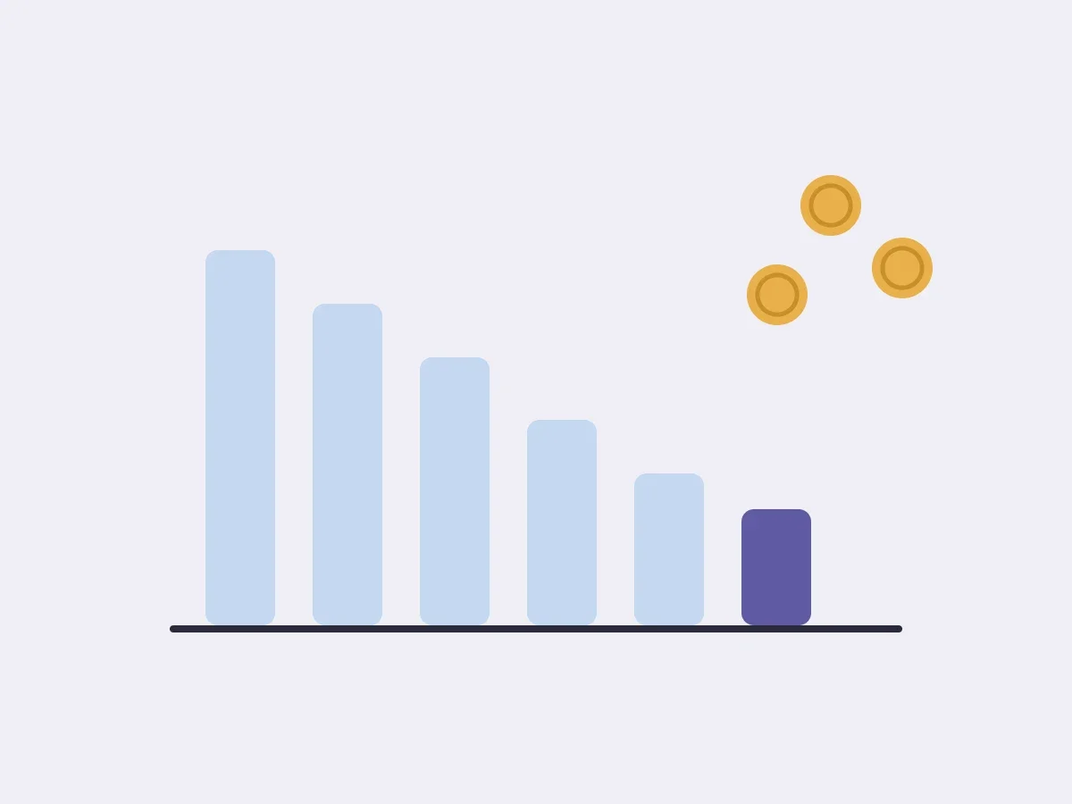 Illustration af søjlediagram og mønter, der viser annoncedata